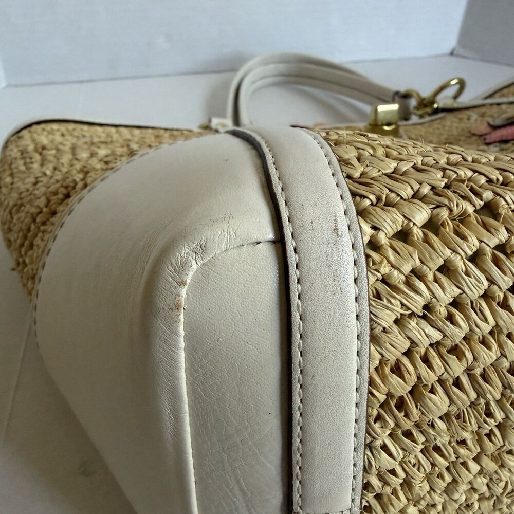 Coach Hampton Floral Applique Straw Weekend Coral White Tote Shoulder Bag 19347 - Picture 13 of 16